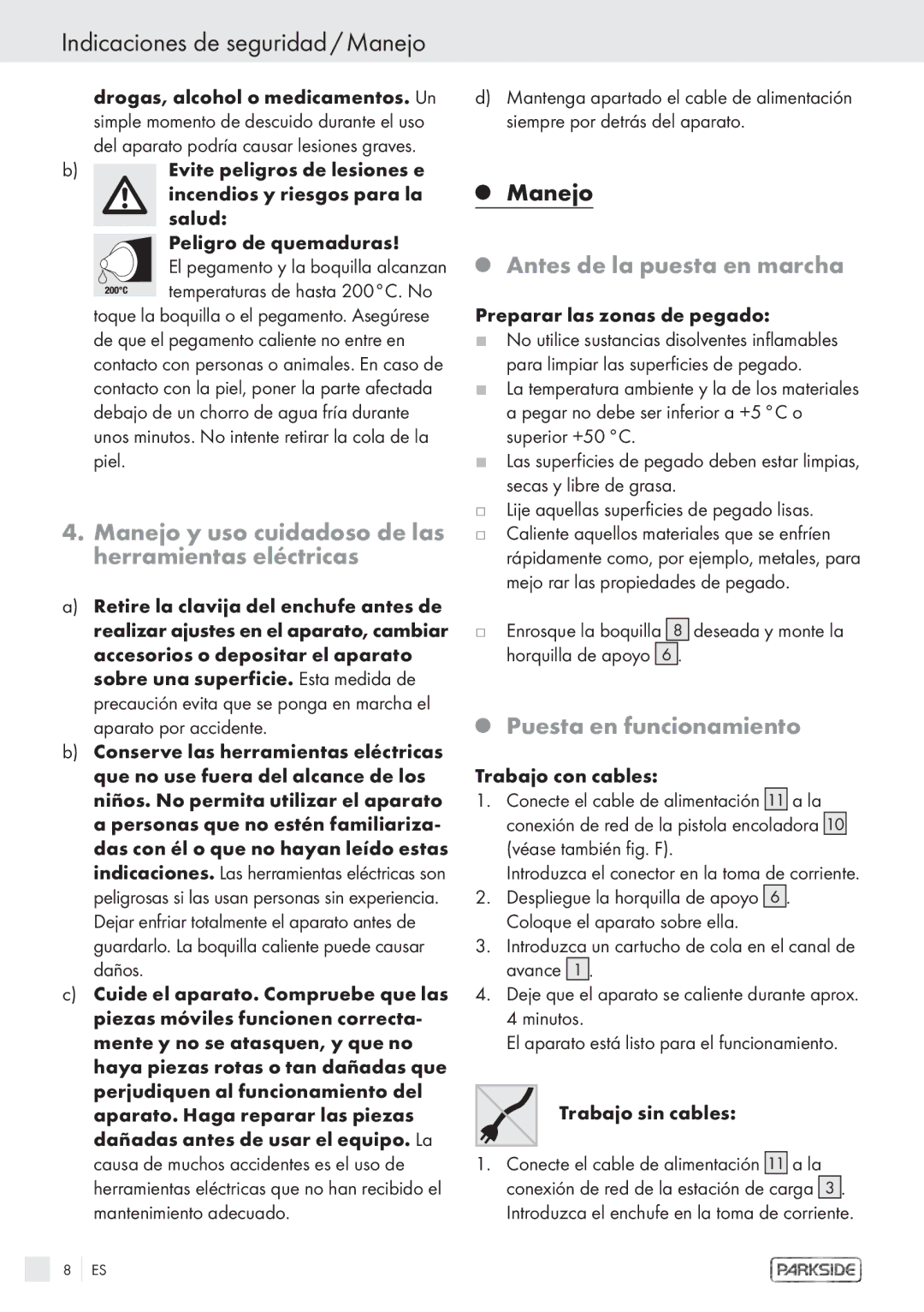 Kompernass KH 3119 manual Indicaciones de seguridad / Manejo, Manejo y uso cuidadoso de las herramientas eléctricas 